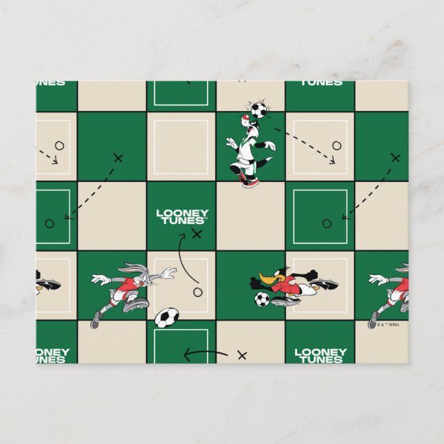 LOONEY TUNES™ Soccer Grid Pattern Vykort (Framsida)