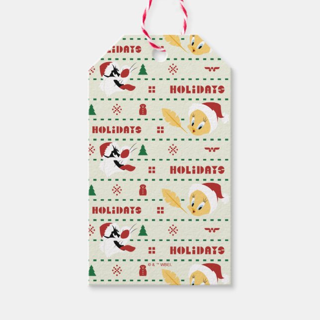 LOONEY TUNES™ SYLVESTER™ & TWEETY™ Helgdag Mönster Presentetikett (Framsidan)