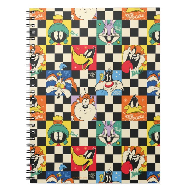 LOONEY TUNES™-tecken på Black & White Checker Anteckningsbok (Framsidan)