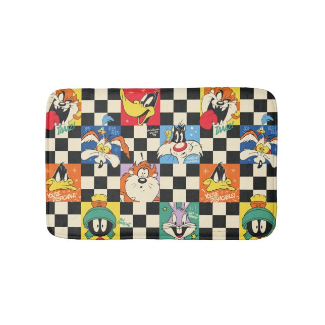 LOONEY TUNES™-tecken på Black & White Checker Badrumsmatta (Framsidan)