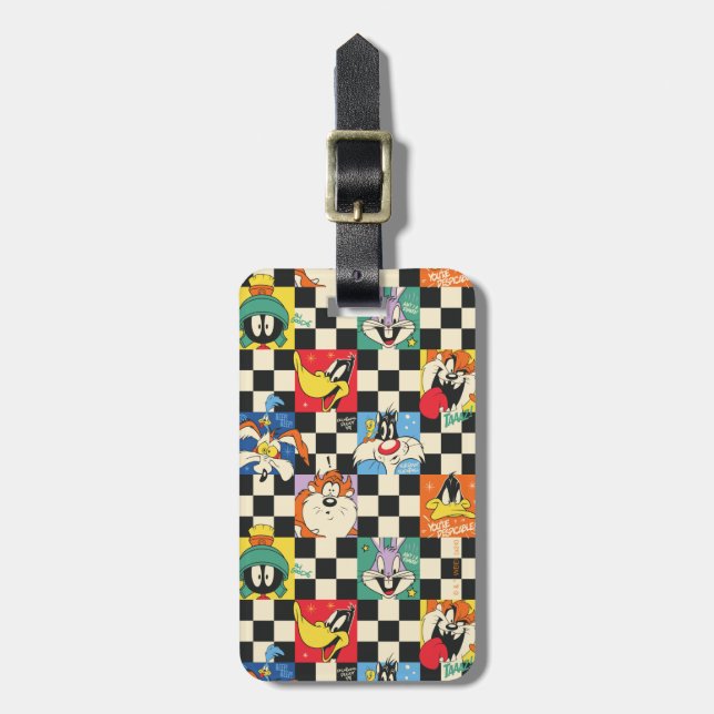 LOONEY TUNES™-tecken på Black & White Checker Bagagebricka (Vertikal Framsida)