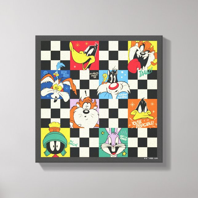 LOONEY TUNES™-tecken på Black & White Checker Canvastryck (Framsida)