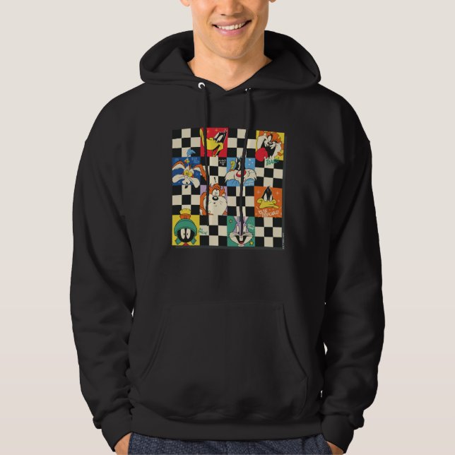 LOONEY TUNES™-tecken på Black & White Checker Hoodie (Framsida)