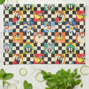 LOONEY TUNES™-tecken på Black & White Checker Kökshandduk