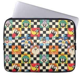 LOONEY TUNES™-tecken på Black & White Checker Laptop Fodral