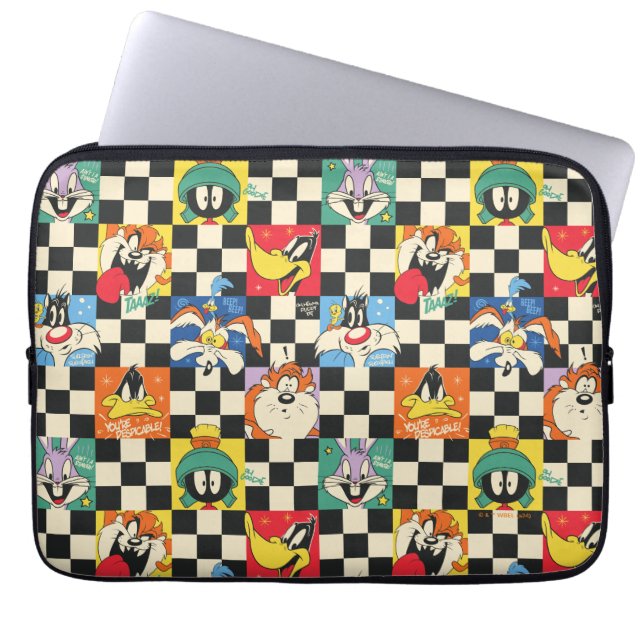 LOONEY TUNES™-tecken på Black & White Checker Laptop Fodral (Framsidan)