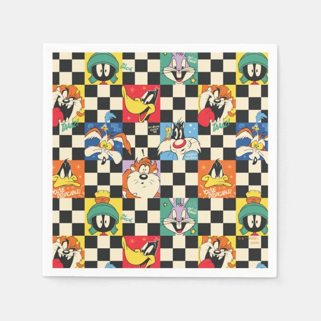 LOONEY TUNES™-tecken på Black & White Checker Pappersservett (Framsidan)