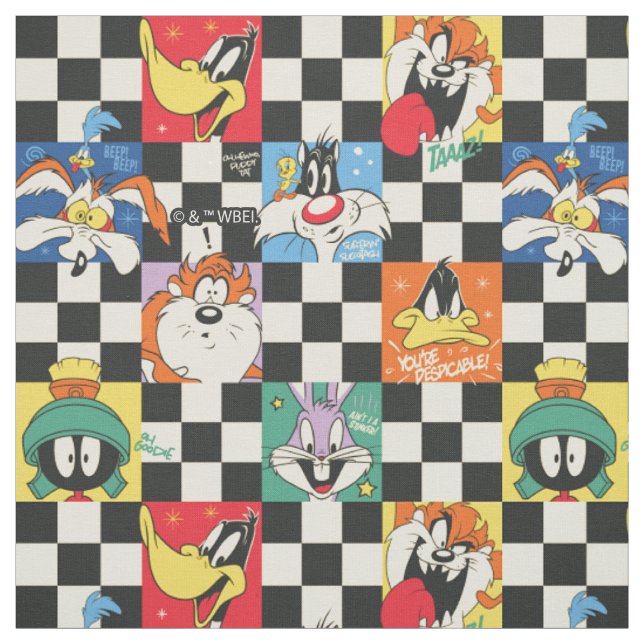 LOONEY TUNES™-tecken på Black & White Checker Tyg (Provkarta)