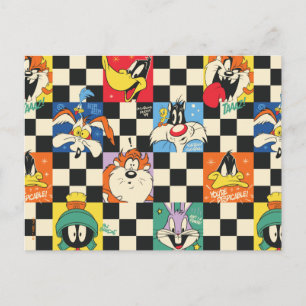LOONEY TUNES™-tecken på svart-vit rutig bakgrund Vykort