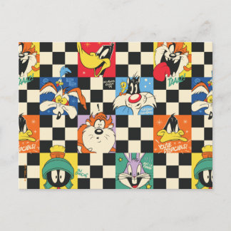 LOONEY TUNES™-tecken på svart-vit rutig bakgrund Vykort