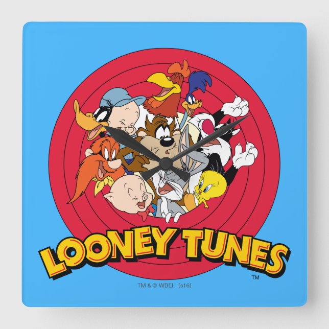 LOONEY TUNES™-teckenlogotyp Fyrkantig Klocka (Framsida)