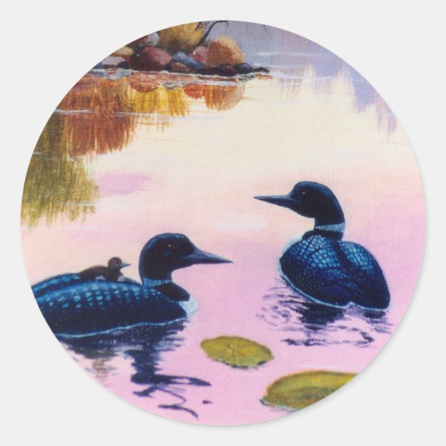 Loons at Twilight Sticker Runt Klistermärke (Framsida)