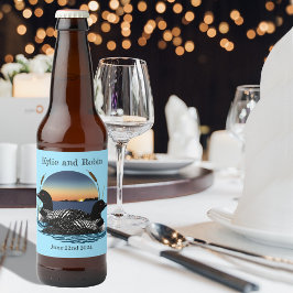 Loons Sunset Blue Bröllop Ölflaska Etikett