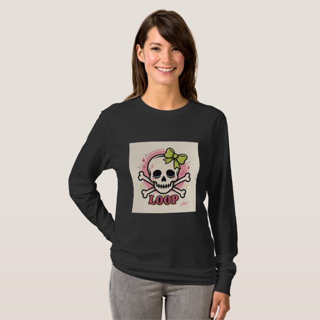 Loop Skalle Bow Söt Långärmad T Shirt (Hel framsida)