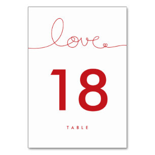 Loopy Kärlek Red Heart Bröllop Bordsnummer Card