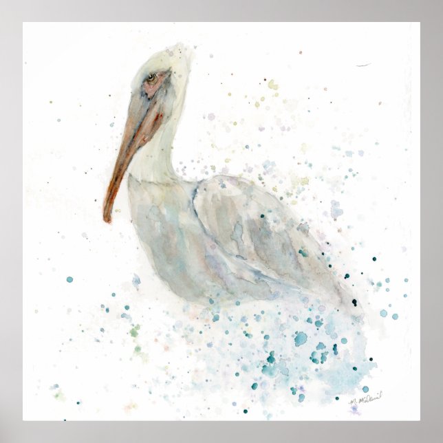 Loose Watercolor Pelican Poster (Framsidan)