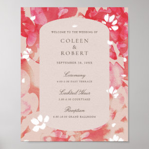 Loose Watercolor Rosa Blommigt Coral Bröllop Poster