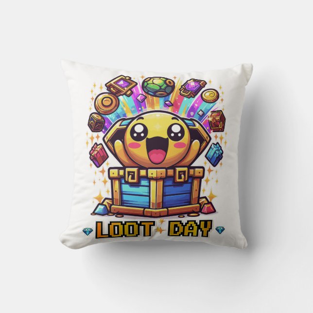 Loot Day Gaming Skattkista Grafik Kudde (Framsida)
