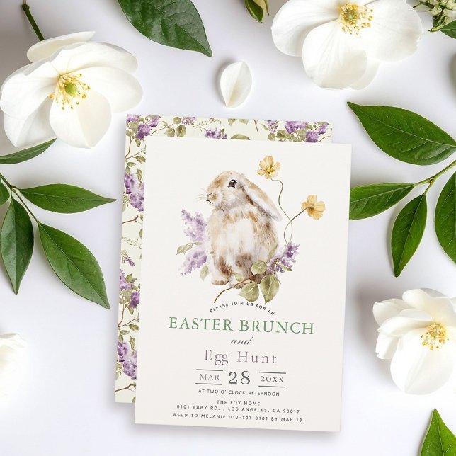 Lop Bunny Purple Lilac Floral Easter Brunch Inbjudningar (Skapare uppladdad)