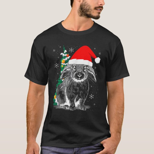 Lop Eared Bunny Rabbit Wearing Santa Cla T Shirt (Framsida)