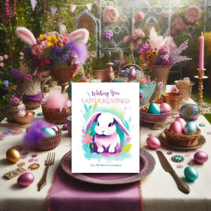 Lop Earny Bunny Blommigt Watercolor Påsk Helg Vykort