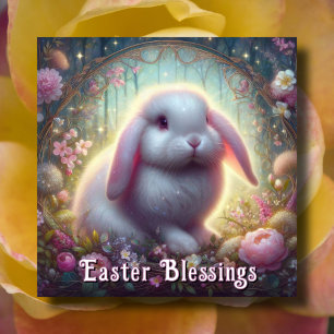 Lop Earny Bunny Rosa Blommigt Art nouveau Påsk Julkort