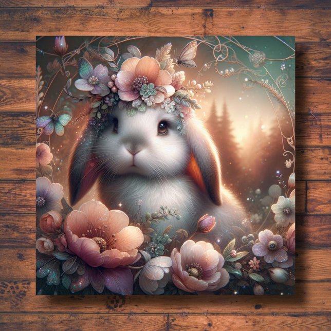 Lop Earny Bunny Woodland Blommigt Art nouveau Påsk Julkort (Skapare uppladdad)