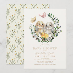 Lop Rabbit Bunny Chick Butterfly Baby Shower Inbjudningar