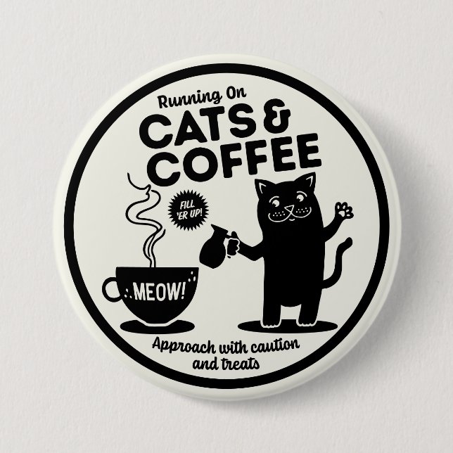 Löpa på katter och kaffe knapp (Framsida)