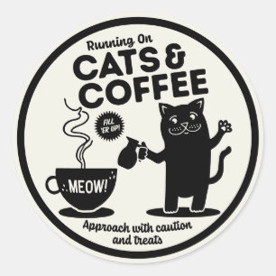 Löpa på katter och kaffe runt klistermärke