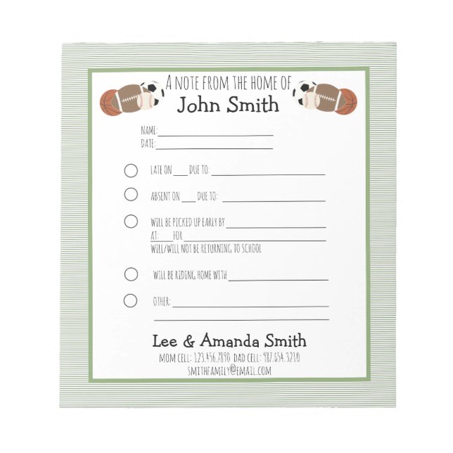 Löpande av Boll-meddelande Anteckningsblock (Framsida)