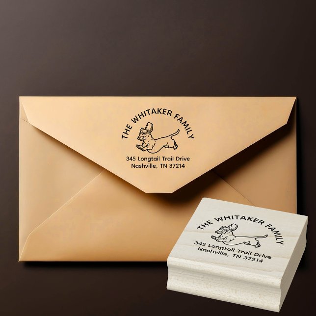 Löpande Dachshund-familj Returadress Stämpel (Dachshund rubber stamp)