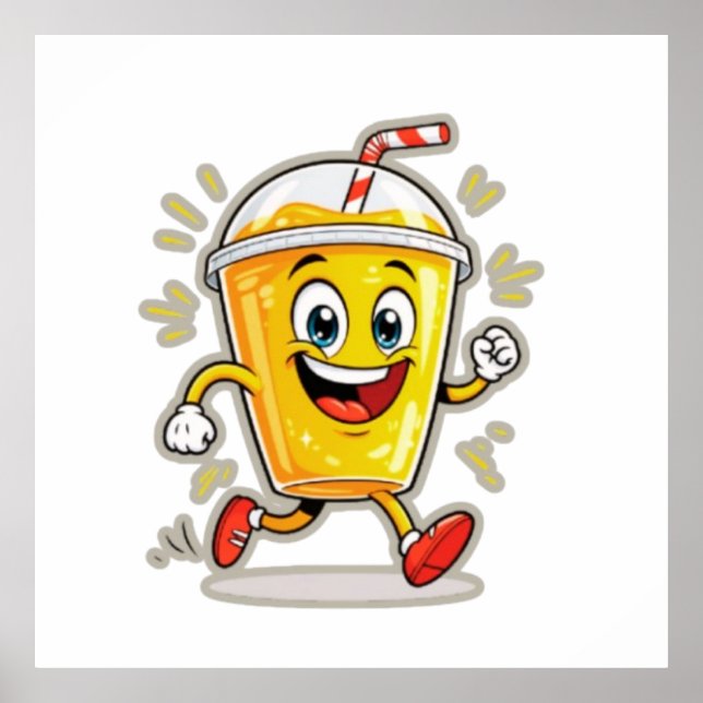 **Löpande Juice Cup Cartoon – Rolig Gatdrink Cha Poster (Framsidan)