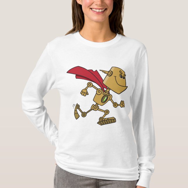 Löpande Robot Superhjälte Tecknad Karaktär T Shirt (Framsida)