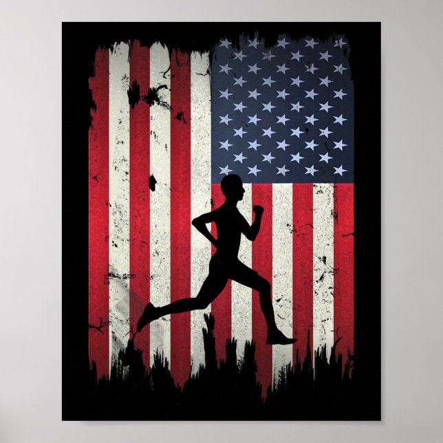 Löpare Springande Usa Amerikansk Flagga 4:e Juli P Poster (Framsidan)