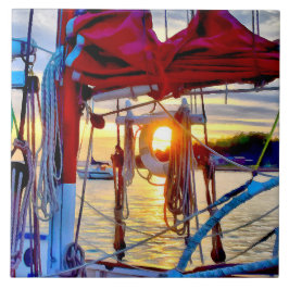 Lopez Island Sailing and Sunset Decorative Tile Kakelplatta