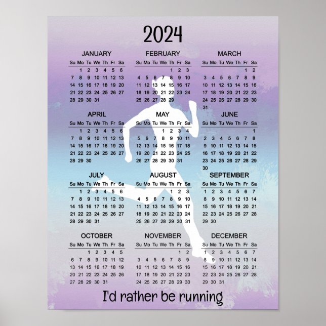 Löpning Jogging Design 2024 Kalender Affisch (Framsidan)