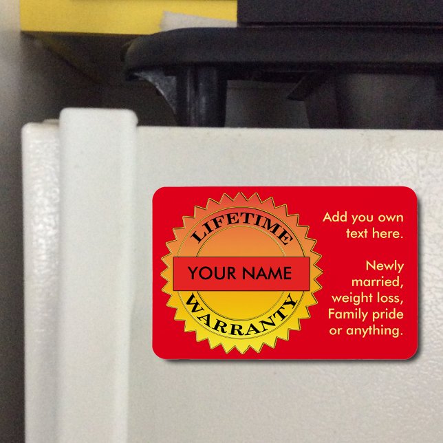 Löptidsgarantisymbol ditt namn får tillbaka magnet (Lifetime Warranty Symbol Your Name Flexible Magnet)