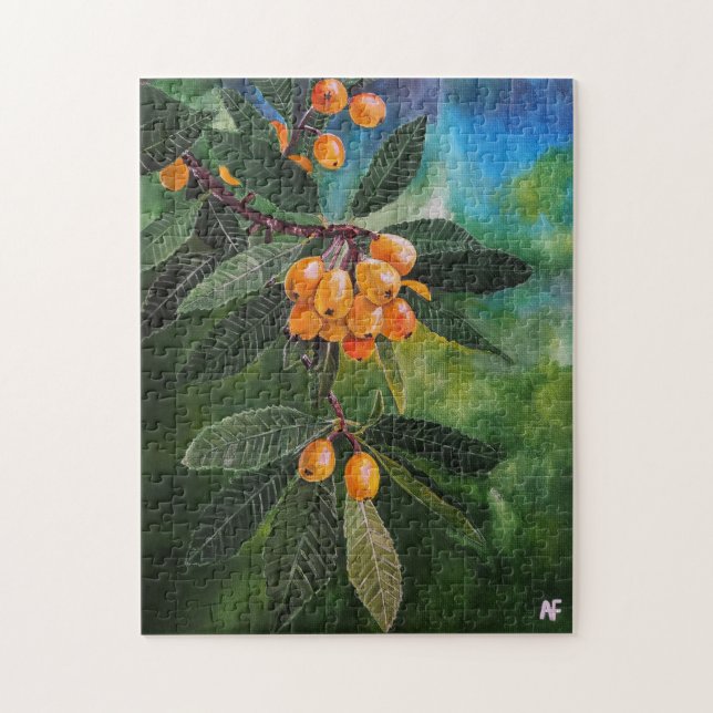 Loquats i april Vårskildring av Alfred Fox Pussel (Vertikal)