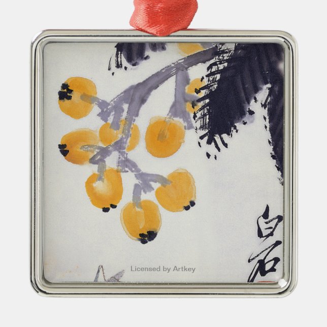 Loquats och en gräshoppa julgransprydnad metall (Framsidan)