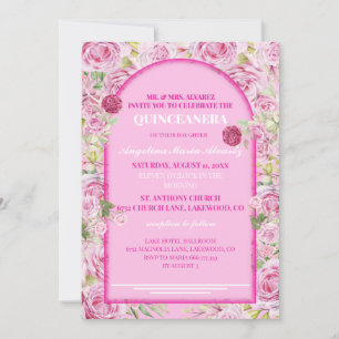 loral Rosa Rosa Quinceanera-inbjudan Inbjudningar