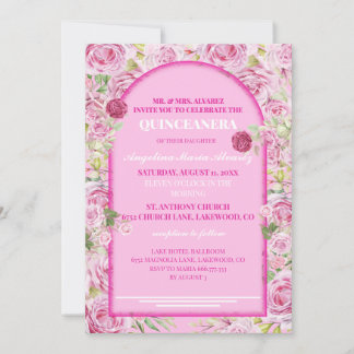 loral Rosa Rosa Quinceanera-inbjudan Inbjudningar