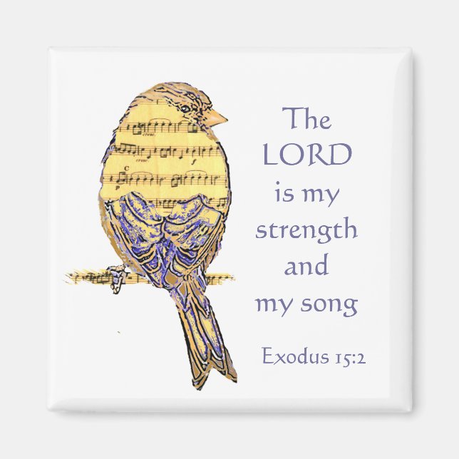 Lord är min styrka och Sång Scripture Bird Music Magnet (Framsidan)