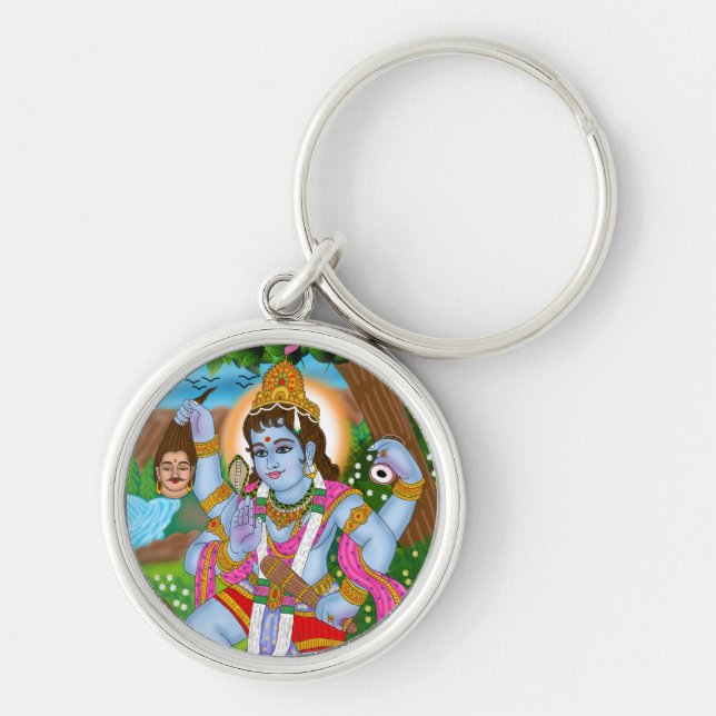 Lord Bhairava Keychain Rund Silverfärgad Nyckelring (Framsidan)