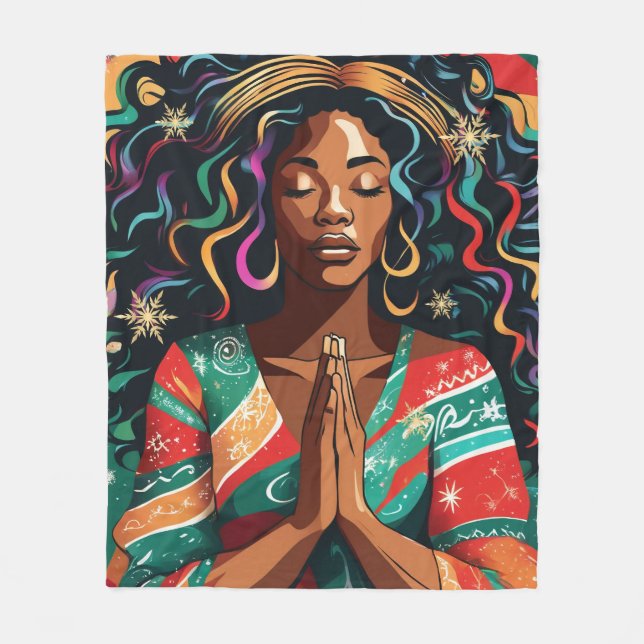 Lord Bless and Behålla You jul Black Woman Fleecefilt (Framsidan)