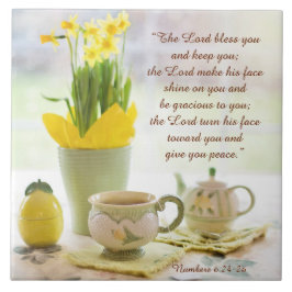 Lord Bless You Bible Verse Tea Party Daffodils Kakelplatta