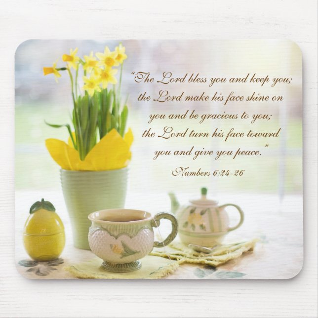 Lord Bless You Bible Verse Tea Party Daffodils Musmatta (Framsidan)
