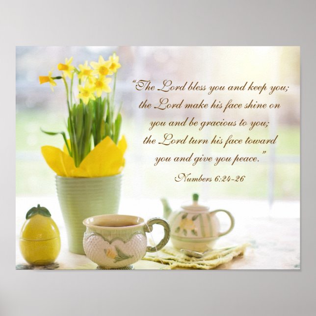 Lord Bless You Bible Verse Tea Party Daffodils Poster (Framsidan)