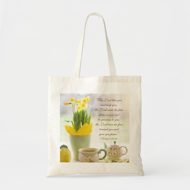 Lord Bless You Bible Verse Tea Party Daffodils Tygkasse (Framsidan)