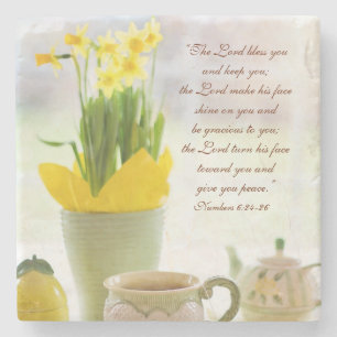 Lord Bless You Bible Verse Tea Party Daffodils Underlägg Sten